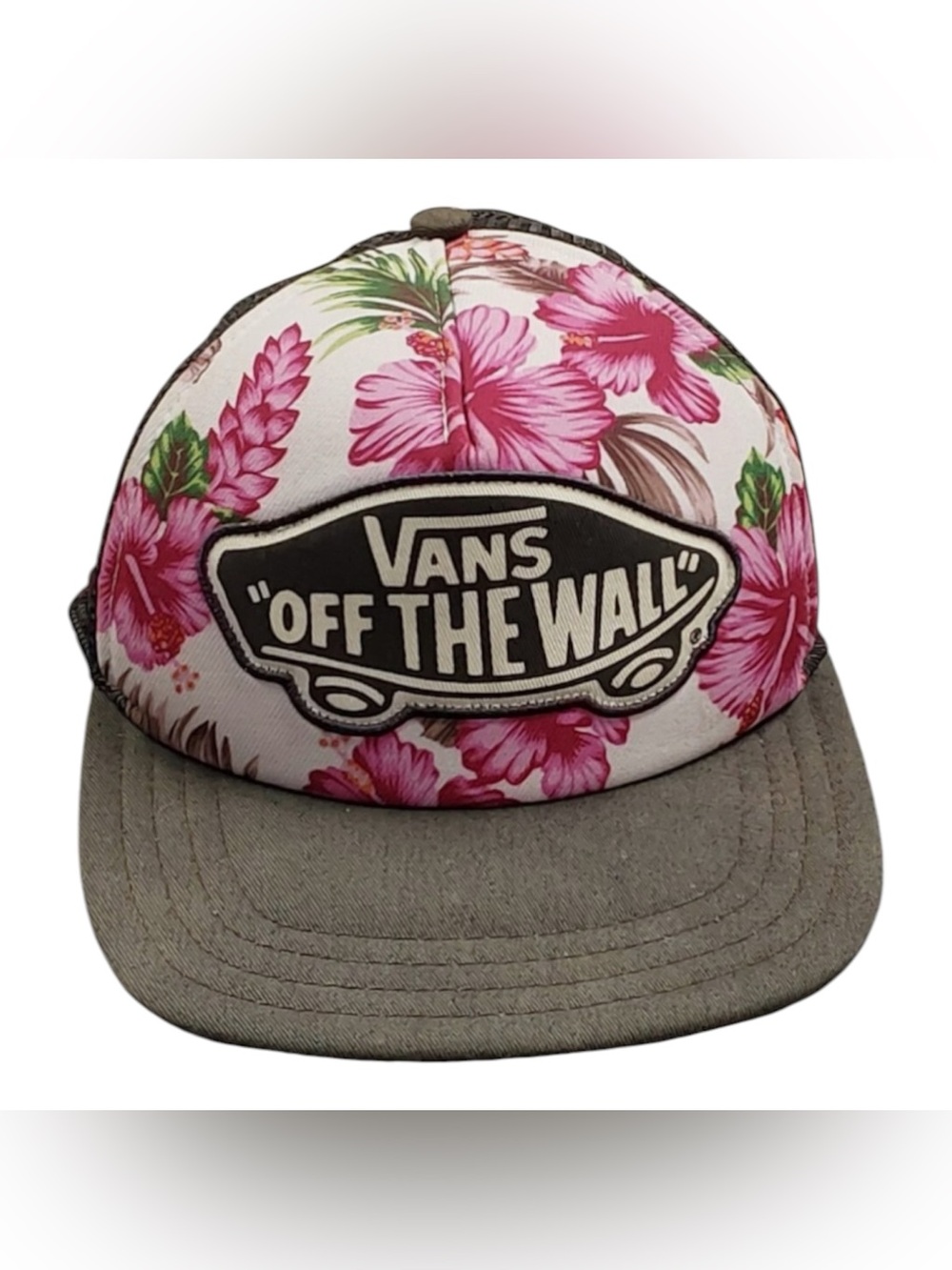 Vans Floral Logo Trucker Hat - Black, Pink & Cream